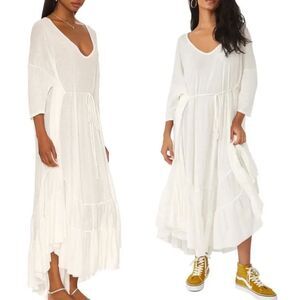 NWT Free People Beach Sun Seeker Oversized Ruffle Tier Hem Maxi Dress Size M